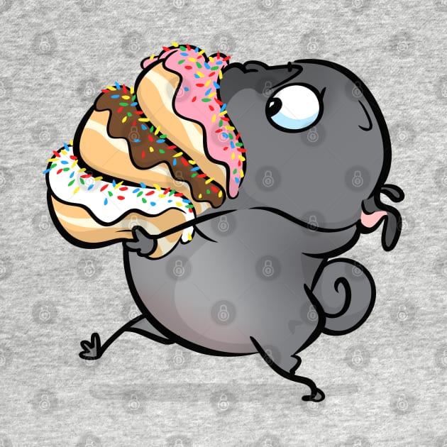 Donut Dash (black pug) by Inkpug